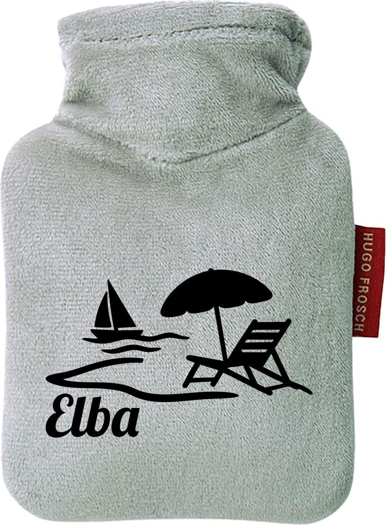 Huuraa Mini-Wärmflasche Elba Inselmotiv Italien 0,2 Liter Grey Mini Veloursbezug Taschenwärmer Geschenkidee