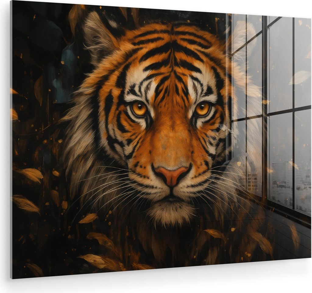 MuchoWow Glasbilder - Bilder auf Wandbild - Foto auf Glas Blätter - Tiger - Orange 40x30 cm Wanddekoration aus Glas - Acrylglasbild - Acrylbilder ...