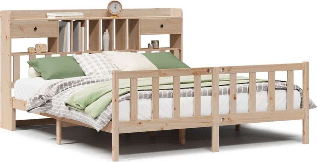 vidaXL Massivholzbett mit Regal ohne Matratze 180x200 cm Kiefernholz