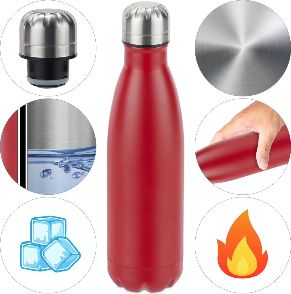 Offerta Set 3 Borracce Acciaio Relaxdays 500ml - Bianco Ecologico - 6