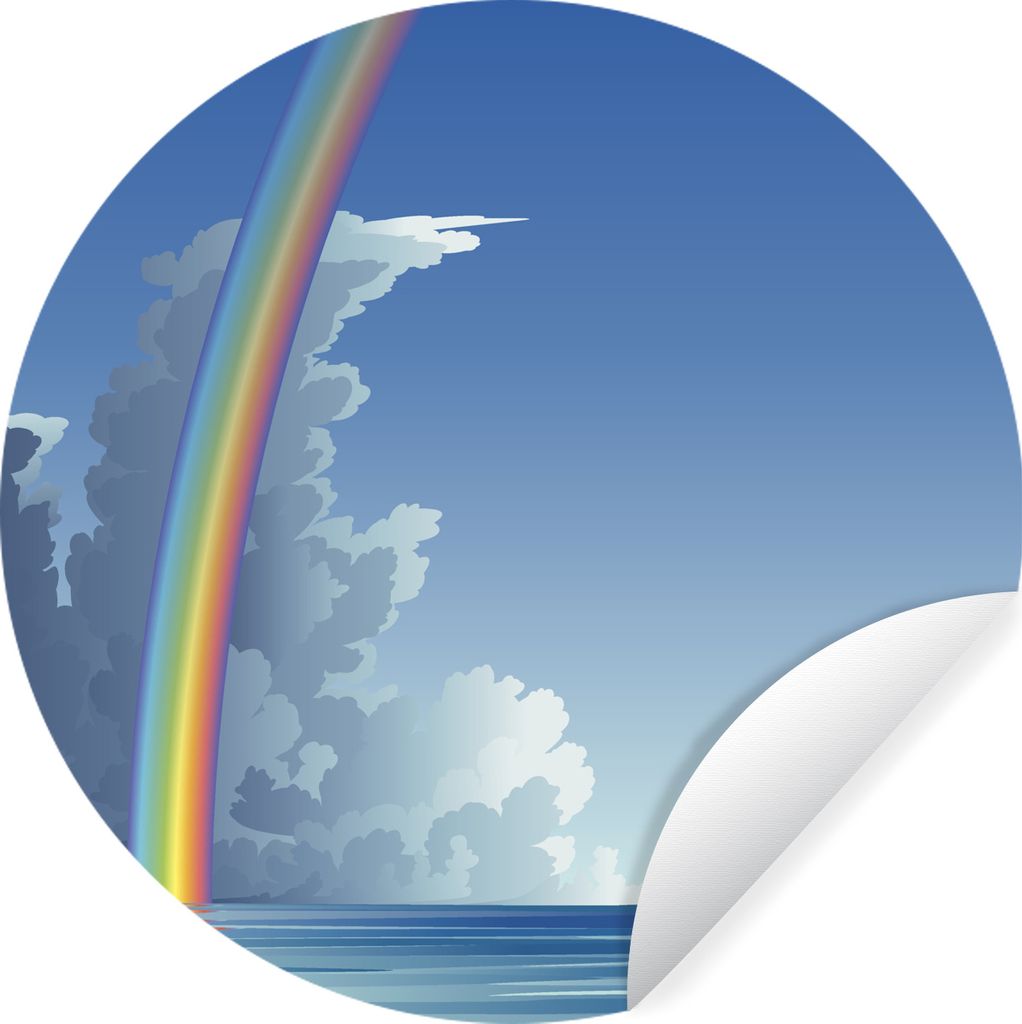 MuchoWow Runde Wandtattoo - Wandsticker Tapete Aufkleber Eine Illustration eines Regenbogens über dem Meer Ø 30 cm Selbstklebend und Reposition...