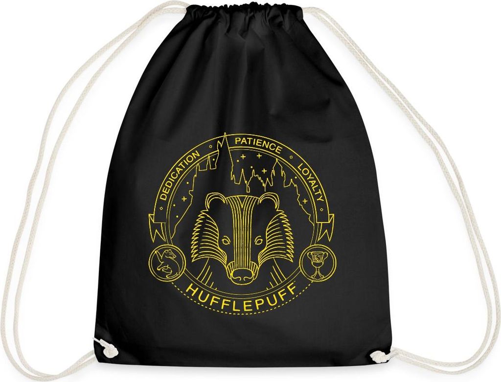 Spreadshirt Harry Potter Hufflepuff Dachs Wappen Turnbeutel, One size, Schwarz