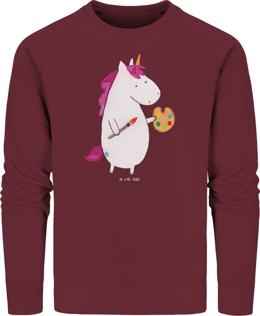 Mr. & Mrs. Panda Rundhals Pullover Einhorn Künstler Größe XS - Burgundy - Geschenk, Pulli, Malen, Bio-Pullover, Baumwoll, Englisch, Zeichnen, Un...