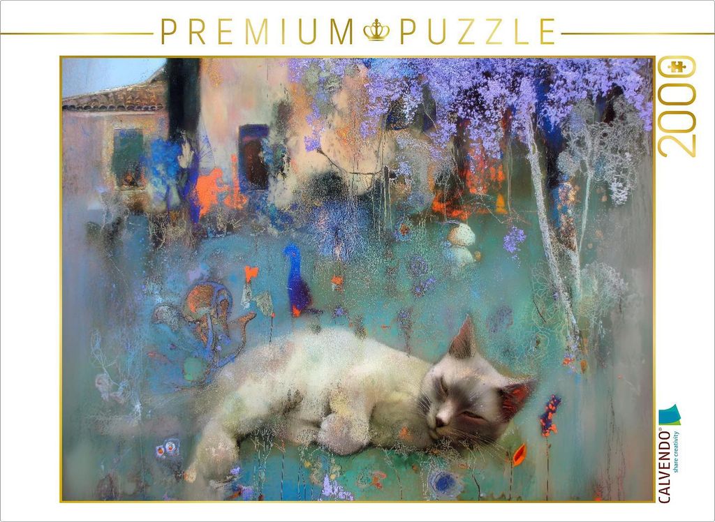CALVENDO Puzzle Schlummernde Katze im Garten | 2000 Teile Lege-Größe 90x67cm Foto-Puzzle für glückliche Stunden