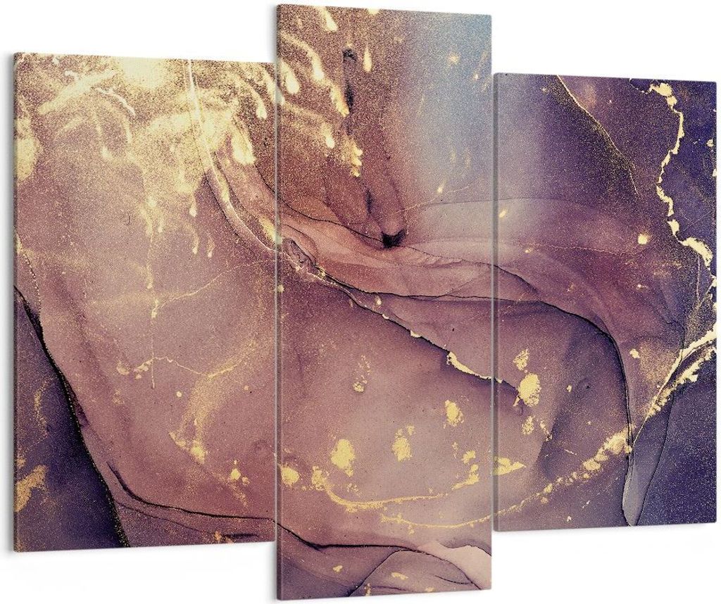 Bild auf Leinwand - Leinwandbild - 3 Teile - Stein Gold Marmor - 130x100cm - Wand Bild - Wanddeko - Wandbilder - Leinwanddruck - Bilder - Wanddekor...