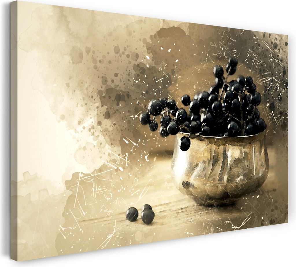 Leinwandbild (100x70cm): Abstrakt Beeren in Schale Stillleben Foto Kunst-Filter Wand-Deko, echter Holz-Keilrahmen inkl. Aufhänger, handgefertigt i...