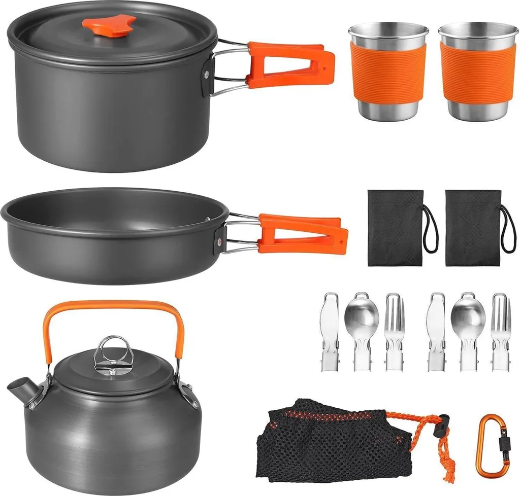 Kit Cuisine Camping Complet 17 Accessoires en Aluminium pour Randonnée