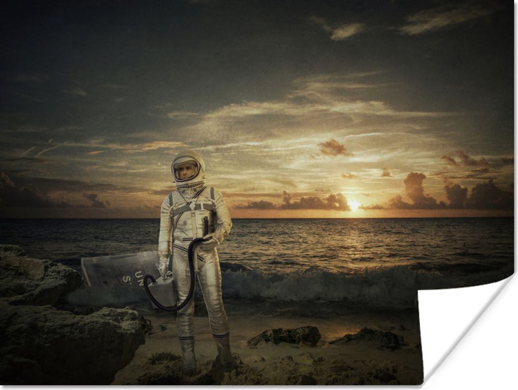 MuchoWow Poster Astronaut - Strand - Sonnenuntergang 80x60 cm - Kunst für zu Hause