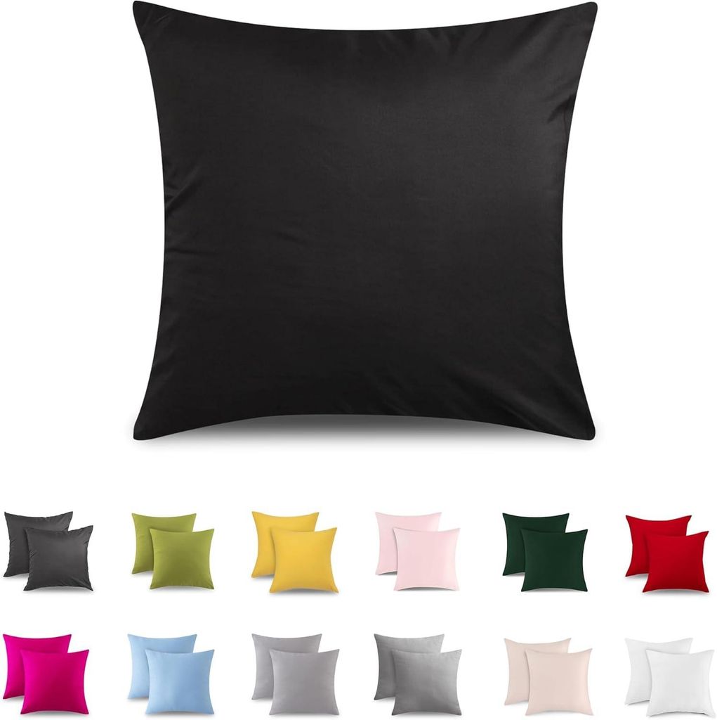 Set mit 2 Kissenbezügen (40 x 40 cm) – 100 % Baumwolle, schwarz. Weiche und hypoallergene Kissenbezüge, -, mit Reißverschluss, geeignet für A...