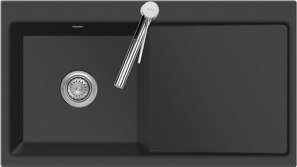 Flächenbündige Spüle MERA 90 Lava mit Becken links und Handbetätigung