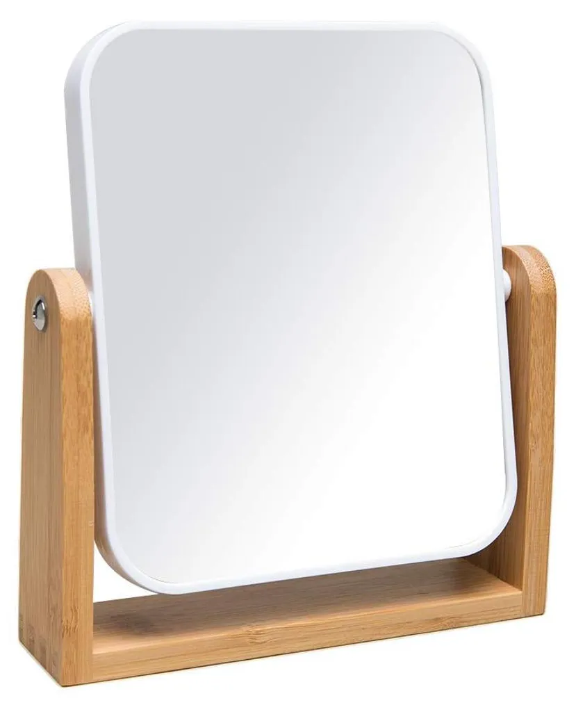Miroir de maquillage en bambou naturel grossissement 3x double face