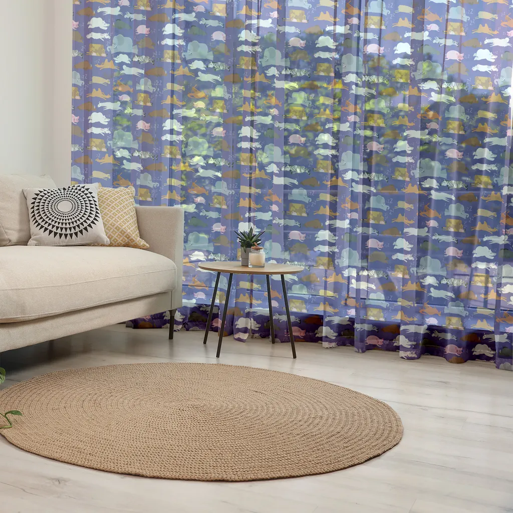 ABAKUHAUS Arazzo con animali, Personaggi addormentati Foca Cervo Asino Cammello Zebra Orso Canguro Tricheco Elefante, Soggiorno Camera da letto Tessuto da parete in raso setoso, 135 cm x 274 cm, Indaco Multicolore - 5