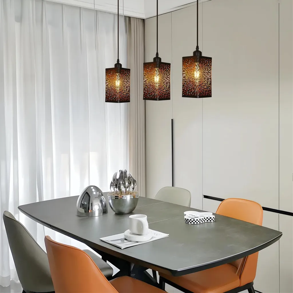 Suspension Noire 3 Feux E27 : Solution Éclairage Plafond Haut Réglable - 6