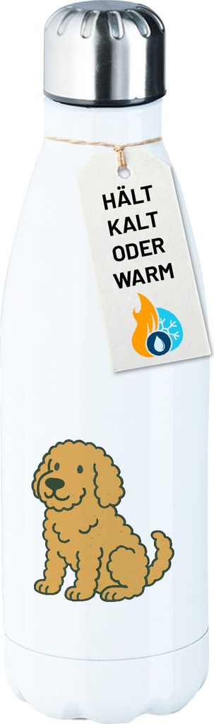 Huuraa Trinkflasche Goldendoodle Comic Goldiepoo 500ml White Edelstahl Wasserflasche Trinkflasche Geschenkidee