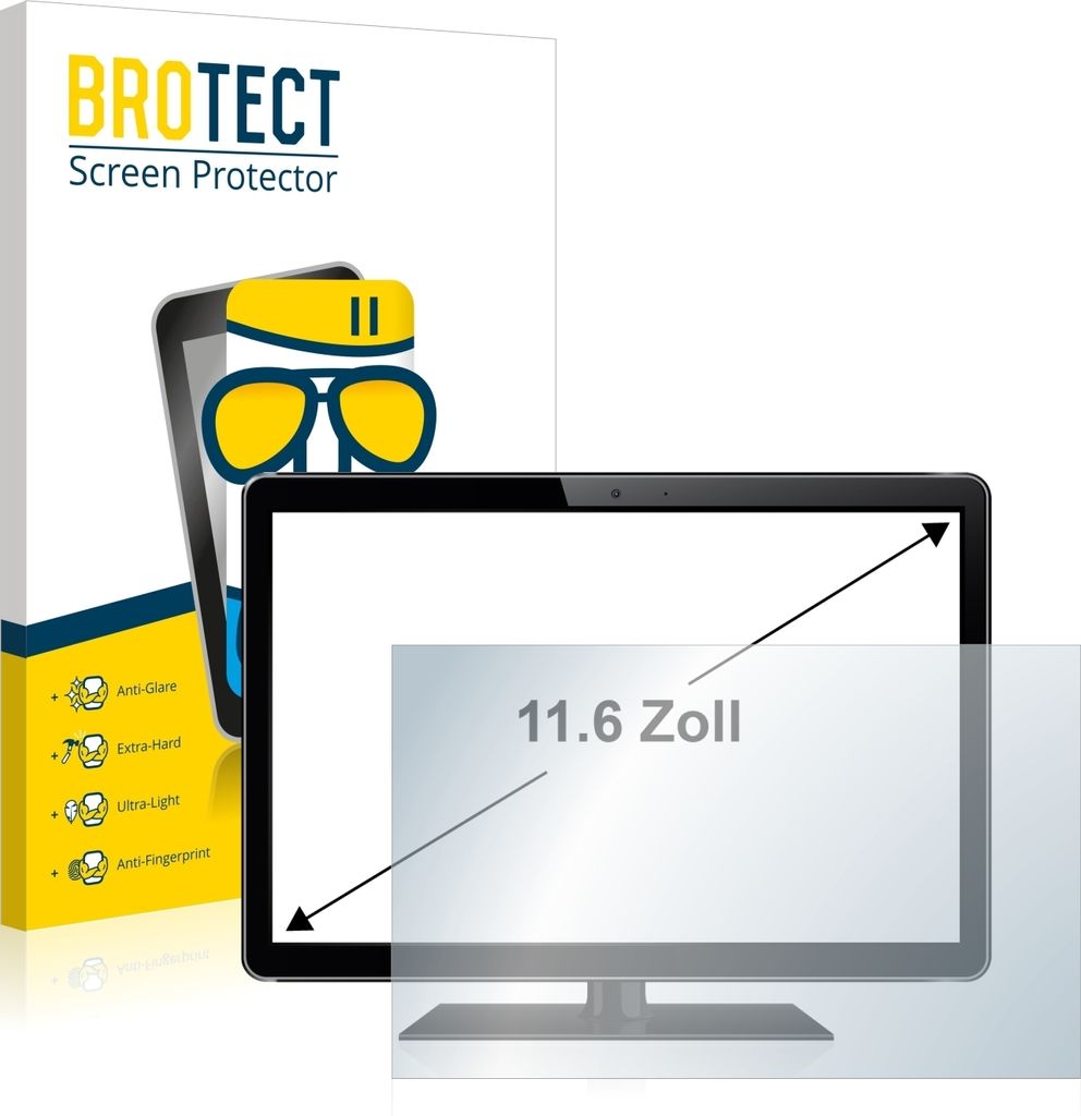 BROTECT Entspiegelungs Schutzglas für Industrie-Monitore mit 29.5 cm (11.6 Zoll) Displays 256 x 144 mm Schutzfolie Panzer Folie Glas Display Schut...