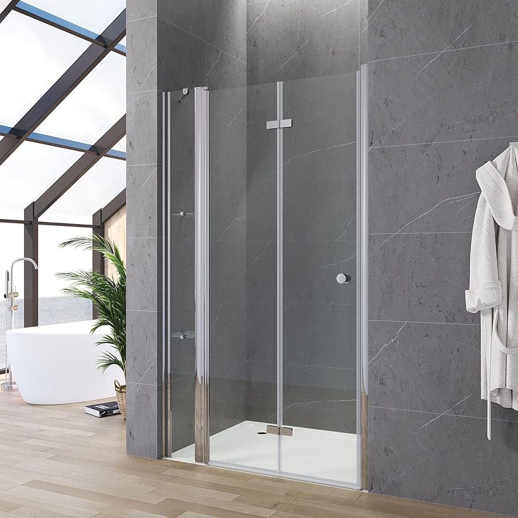 AQUABATOS Nischentür Dusche Breite 95cm(Verstellbereich 3 cm) Höhe 187 cm, 5 mm Sicherheitsglas mit Acryl Duschablagen