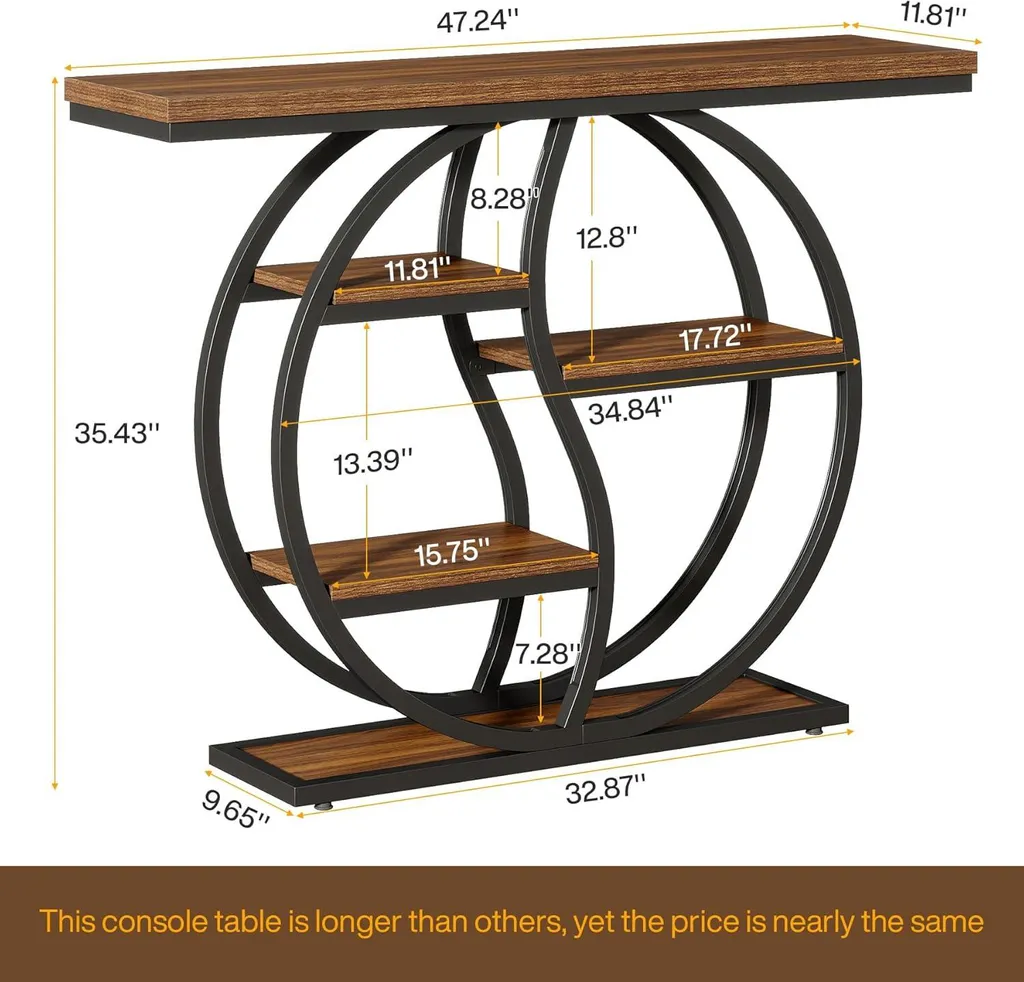 Tribesigns Table Console Industrielle à 5 Niveaux en Bois et Métal 120cm