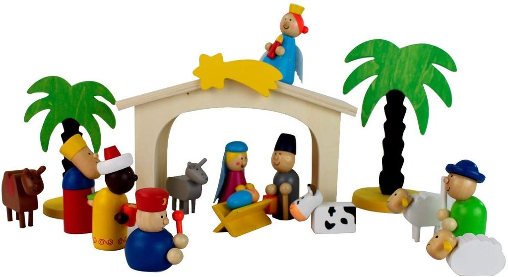 Inware 22094 - Weihnachtskrippe aus Holz In Geschenkverpackung 16 Teile