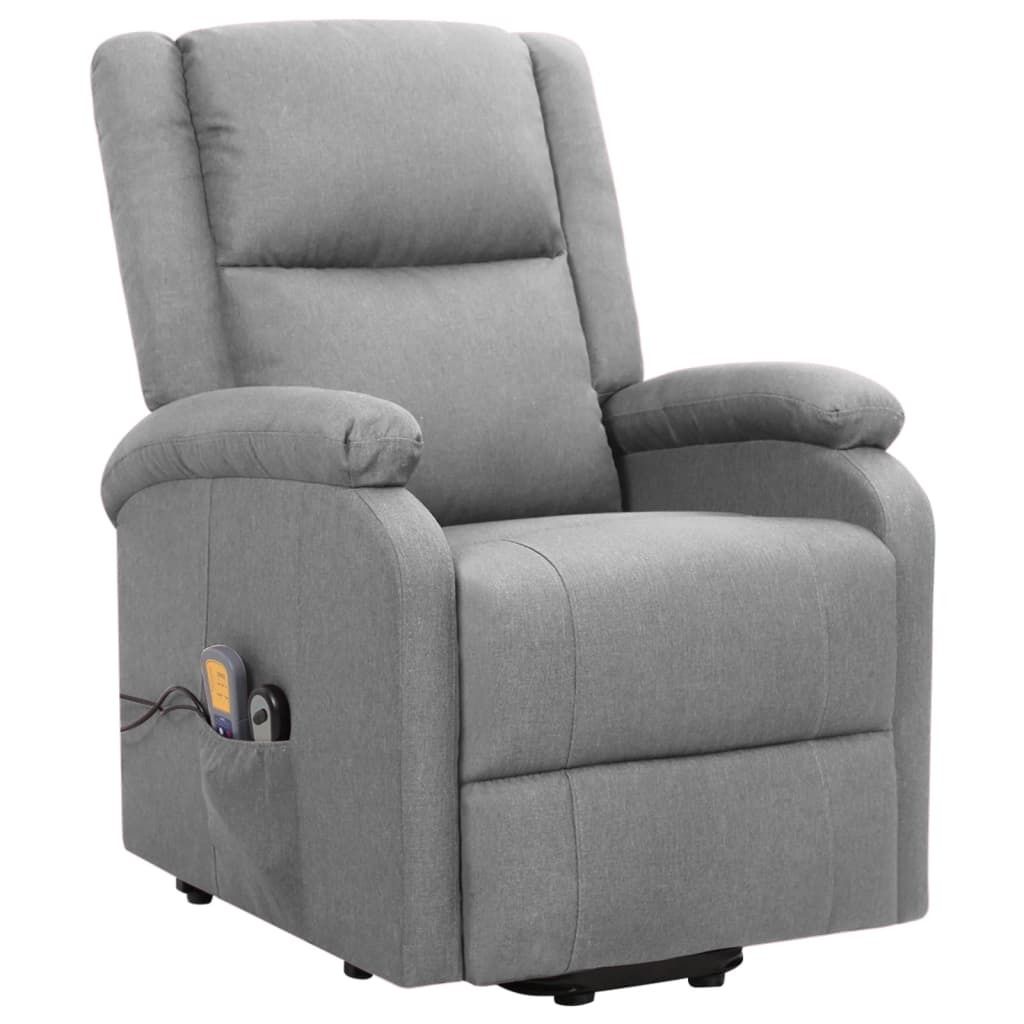 vidaXL Fauteuil de massage avec releveur Gris clair Tissu Image du produit 
