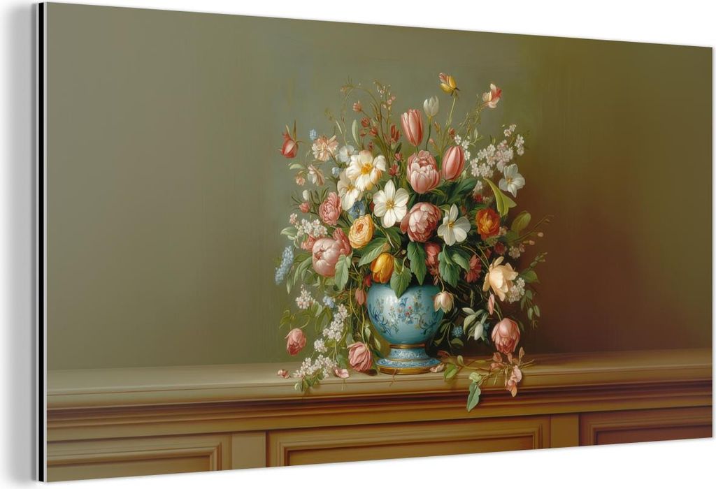 MuchoWow Wanddekoration Metall Metallbild Wandkunst 120x60 cm Vase - Pastell - Farben - Blumen MuchoWow Aluminium Gemälde - Metalbilder