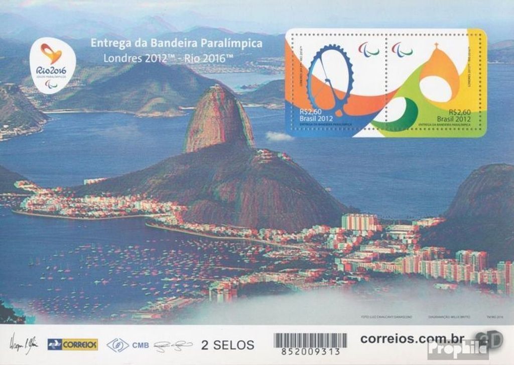 Briefmarken Brasilien 2015 Mi Block175I (kompl.Ausg.) Rand in 3D-Druck postfrisch Paralympische Flagge
