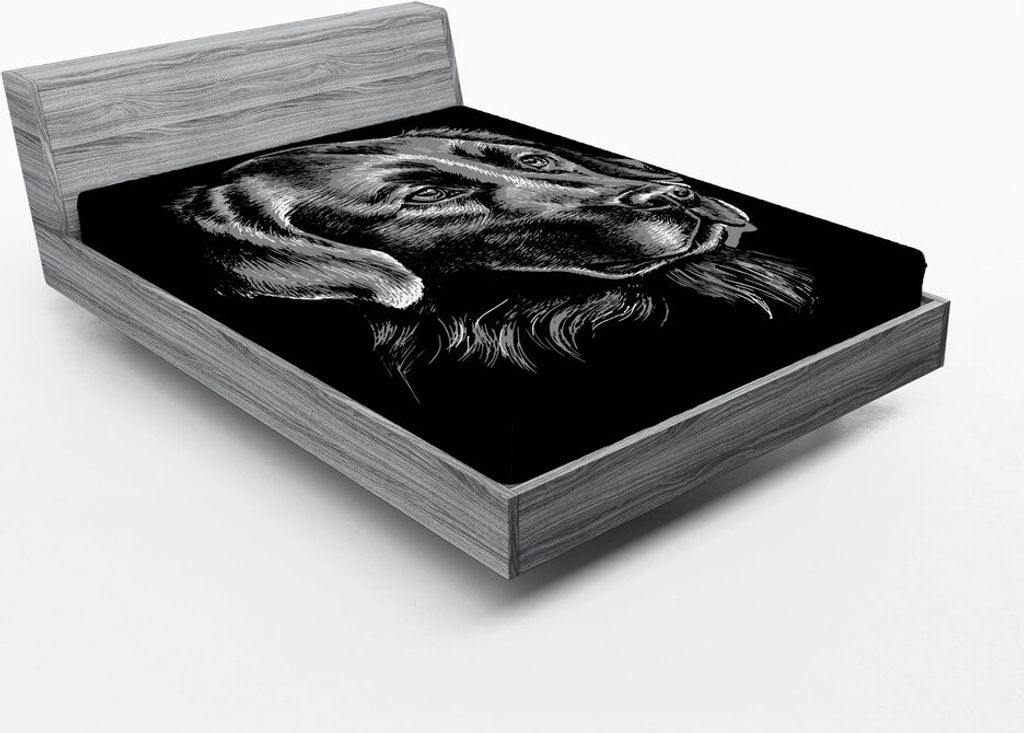 ABAKUHAUS Labrador Spannbetttuch, Artsy Sketch Porträt Retriever Welpe mit Ruhe Gesicht Best Friend Muster, 90 x 200 cm, Schwarz und Grau