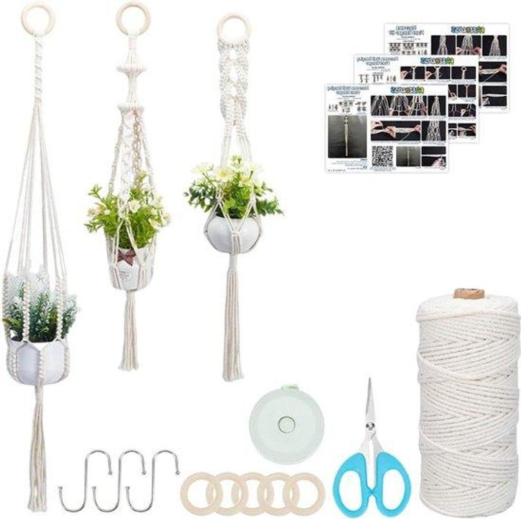 Indoor-Planten-Hänge-Set - 3-teilig - Wandhänge für Indoor-Pflanzen - Macramé für Anfänger