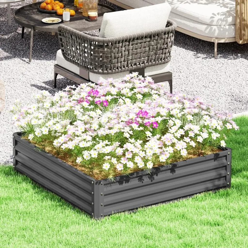Aiuola Rialzata In Metallo Zincato GADI 2,8 M Per Giardino, Fiori E Verdure, Colore Argento
