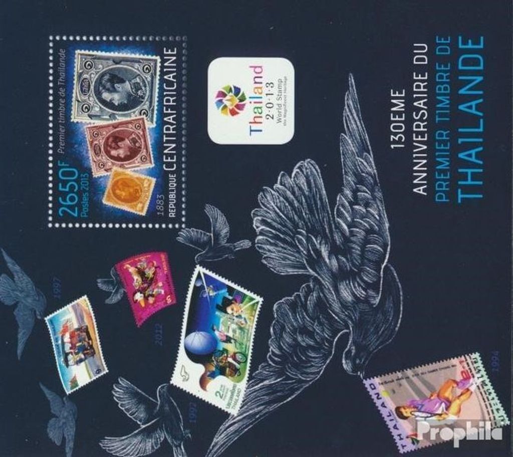 Briefmarken Zentralafrikanische Republik 2013 Mi Block 1068 (kompl. Ausgabe) postfrisch Erster Poststempel von Thailand