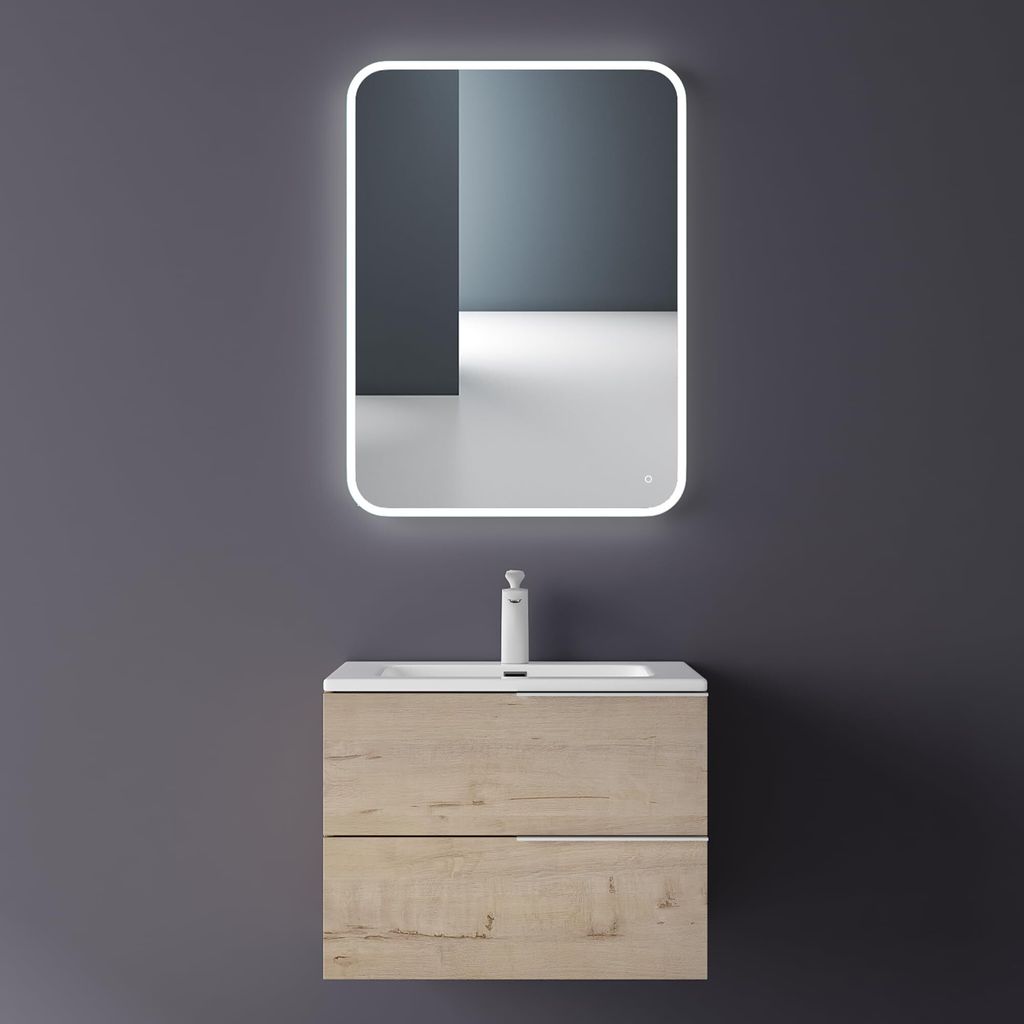 Mai & Mai Badmöbelset Unterschrank mit 60cm Waschbecken Waschtisch Schubladen Badezimmer Waschbeckenunterschrank Badezimmermöbel Eiche Greige Pae...