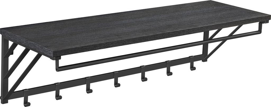 Wandregal mit Garderobenhaken, Kleiderstange zur Wandmontage im Industrial Design, Flurgarderoben Set aus Holz mit Metall, Maße B 90 cm x H 26 cm ...
