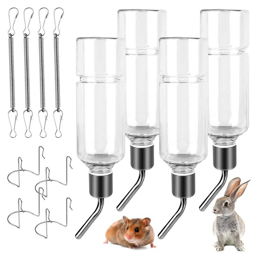 4 Stück Trinkflaschen für Kleintiere, 350 ml, Automatische Hängende Wasserflaschen für Nager, Tropffrei