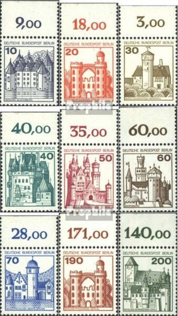 Briefmarken Berlin (West) 1977 Mi 532A-540A Oberrandstück (kompl.Ausg.) postfrisch Burgen und Schlösser