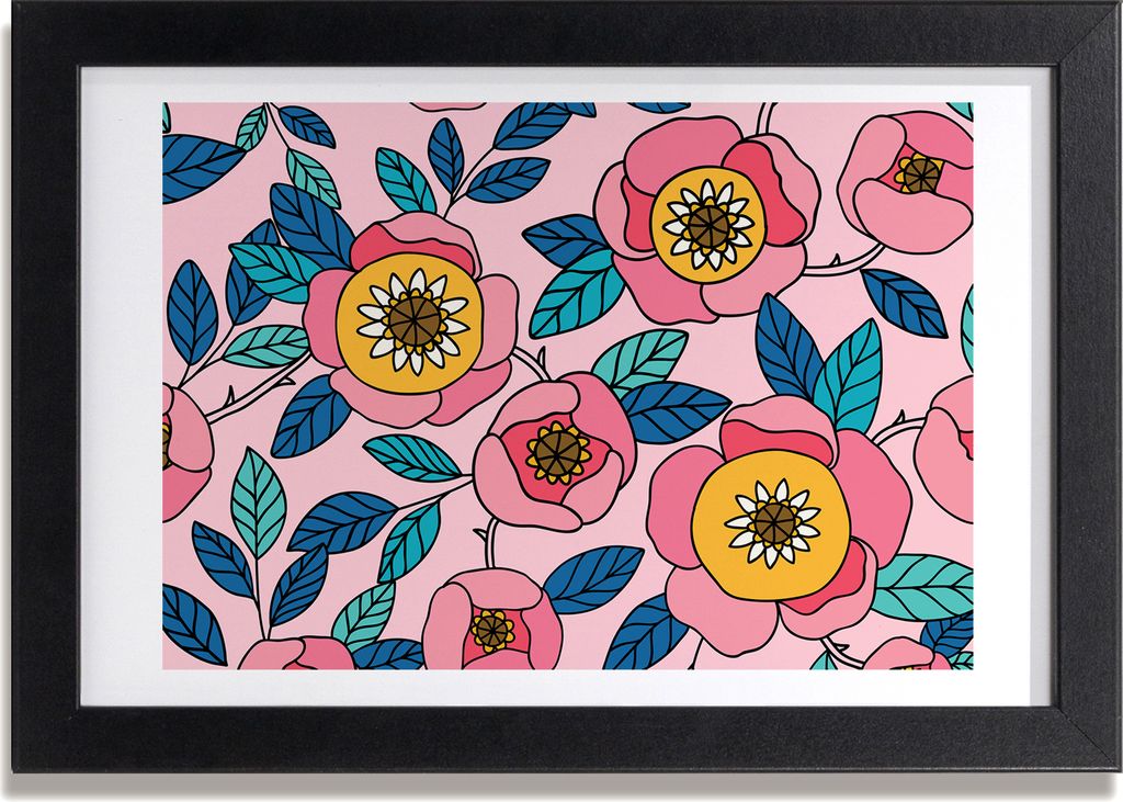 Bild 30x20 MDF-Rahmen, Wandkunst pinke Blumen Produktbild 