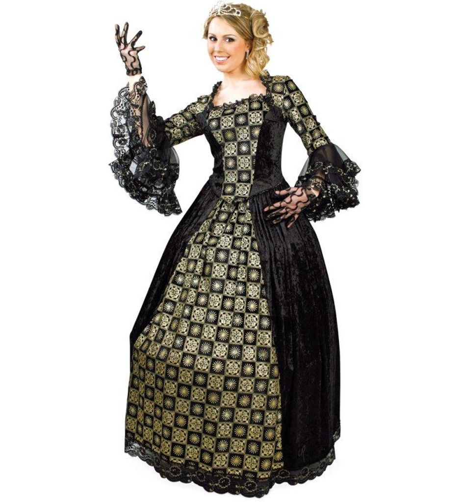 Damenkostüm, Damenkleid Barock, Ballkleid, in schwarz-gold (42)