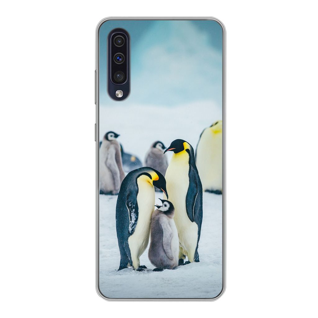 MuchoWow Handyhülle Schutzhülle Hülle für Samsung Galaxy A30s Kaiserpinguin-Küken wird gefüttert Silikon Softcase Handy Hülle - Karteninhaber