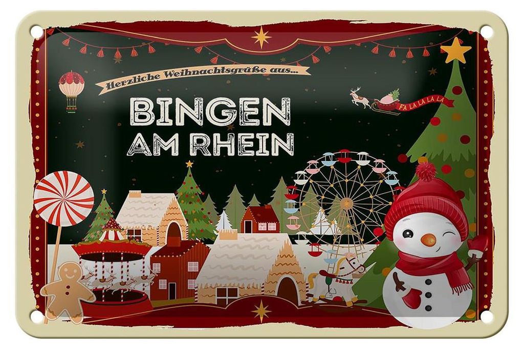Blechschild Weihnachten Grüße BINGEN AM RHEIN Geschenk Schild 18x12cm