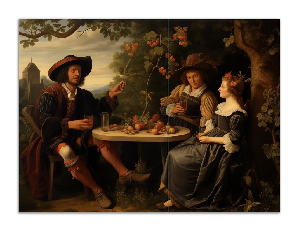 Wallario Herdabdeckplatte aus Glas, Größe 70 x 52 cm 2-teilig, Motiv Gesellige Runde