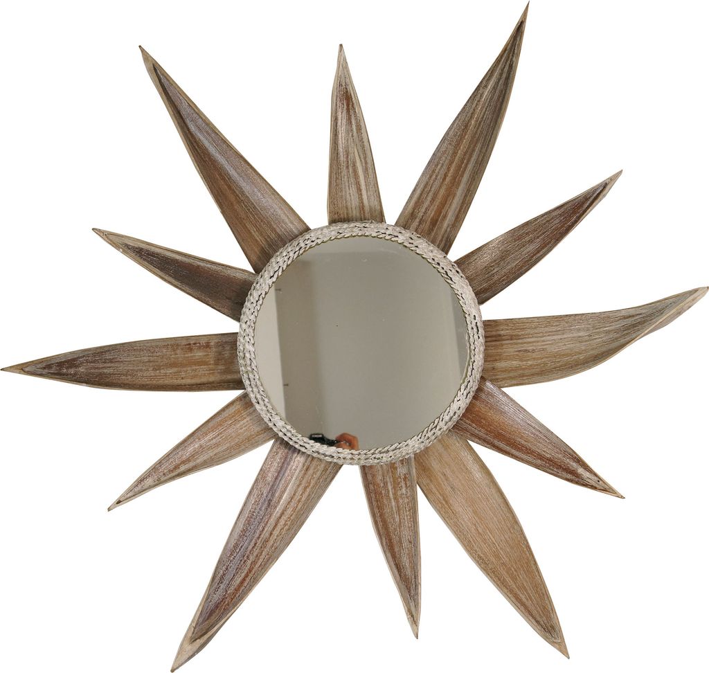 Palmenblatt Spiegel, Antikweiß, Braun, Holz,Glas, 10*90*90 cm, Spiegel