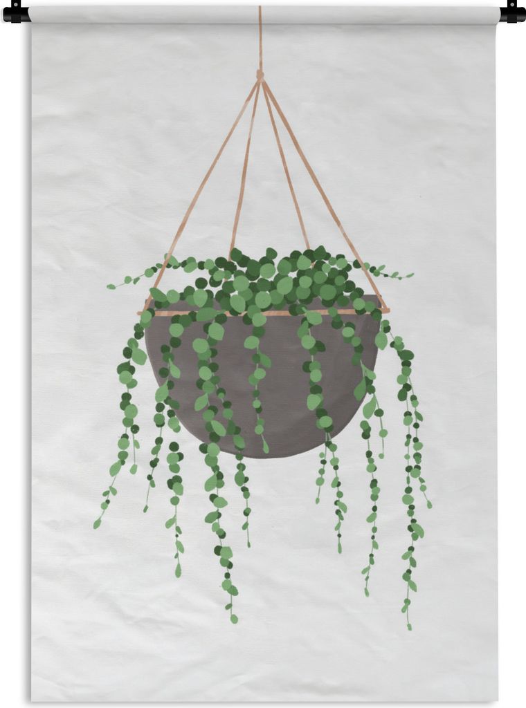 MuchoWow Wandteppich Wandbehang Pflanzen - Hängender Blumentopf - Zimmerpflanzen 90x135 cm Tapisserie Dekoration Wandtuch - Baumwolle - Wandskul...