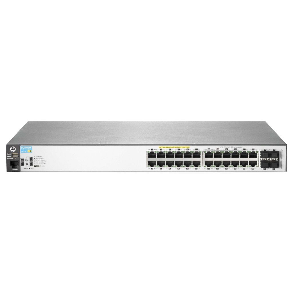 A front view of an HP network switch on a white background.