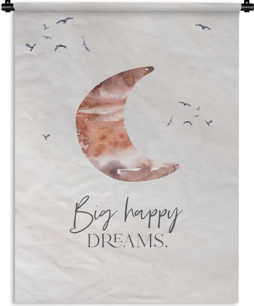 MuchoWow Wandteppich Wandbehang Kinder - Sprichwörter - Große glückliche Träume - Jungen - Mädchen - Aquarellieren 60x80 cm Tapisserie Dekor...