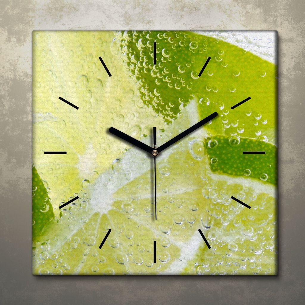 Wohnzimmer Leinwand Uhr Geräuschlos Küche 30x30 Farbige, Früchte, Motive, schwarze Zeiger