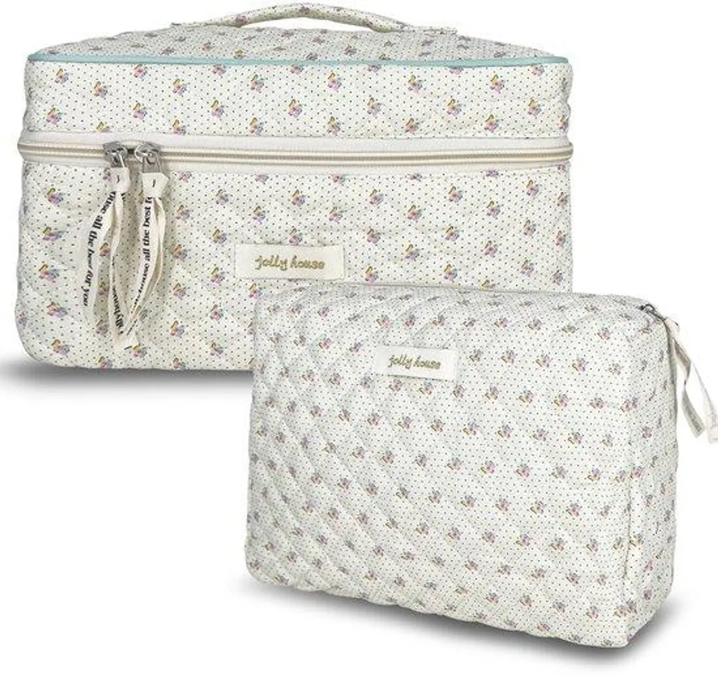 Trousse de maquillage matelassée en coton fleuri, grand format de beauté