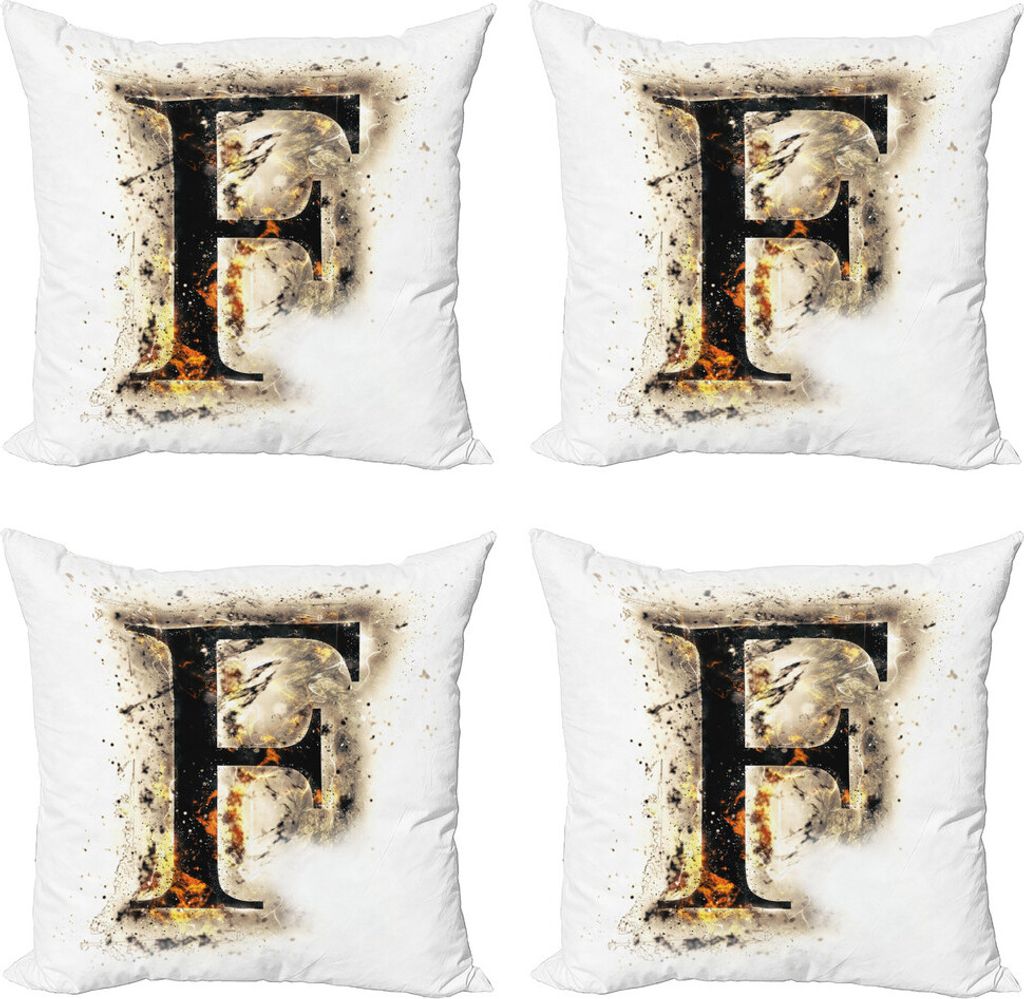 ABAKUHAUS Buchstabe F Kissenbezug Set (4 Stück), Aflame F Latin, Moderner Doppelseitiger Digitaldruck, 45 cm x 45 cm, Tan Schwarz Orange