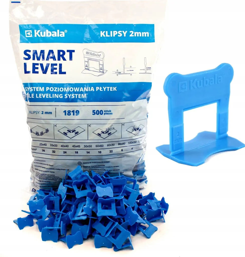 Kit Nivellement de Carrelage 2 mm KUBALA 1819 : 500 Clips pour Sols Plats