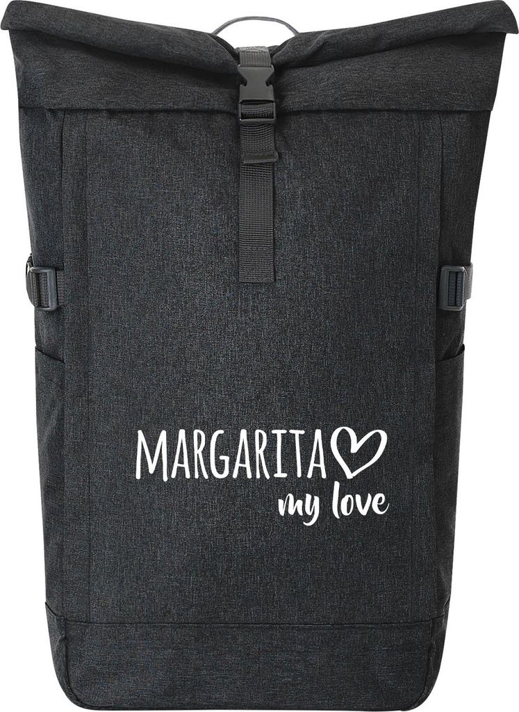 Huuraa Kurierrucksack Margarita Island my love 30-44 Liter Black Melange Fairtrade Rolltop Rucksack Geschenkidee