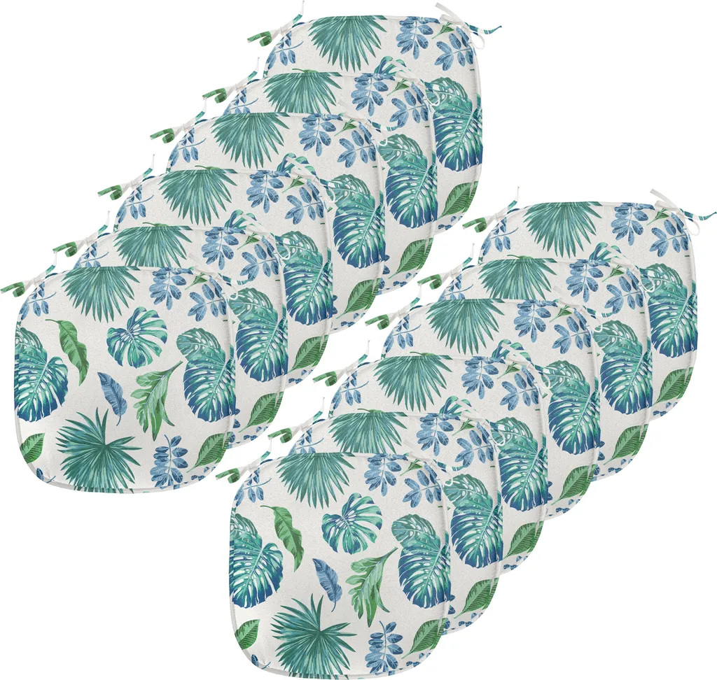 ABAKUHAUS Cuscino verde per sedie da sala da pranzo, Monstera palma da cocco, cuscino decorativo impermeabile con cinturini per sedie da cucina, 40 cm x 40 cm - confezione da 12, turchese blu navy