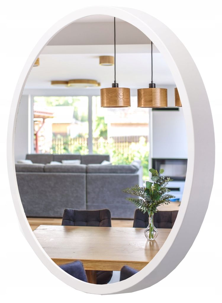 STOLARNIA PIKA Spiegel Rund Holz Weiß - Wandspiegel mit Holzrahmen (∅47 cm) - Runder Badspiegel für Badezimmer, Flur, Wohnzimmer, Schlafzimmer ...