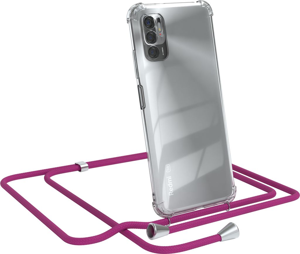 EAZY CASE Handykette kompatibel mit Xiaomi Redmi Note 10 5G, Handyhülle mit Umhängeband, Handykordel, Schutzhülle Clear, Band in Rosa
